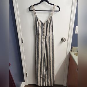 100% Cotton Striped Jumpsuit with Tie on Back